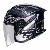 Capacete Aberto Racer1 Rc3 WindR Glory Preto Cinza Prata Capacete Aberto Racer1 Rc3 WindR Glory Preto Cinza Prata