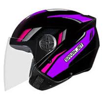 Capacete Aberto Spark Jet Sting EBF Moto Motoboy Motoqueiro Cor Preto, Lilás e Rosa