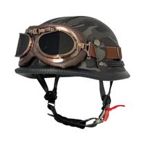 Capacete Aberto Unissex De Couro Vintage Estilo Segunda Guerra Mundial Preto Para Motocicletas