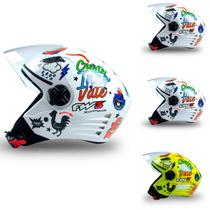 Capacete Aberto X-Open Stickers FW3 Branco E Amarelo Com Entrada E Saída De Ar Casco Em ABS E Forro Removível