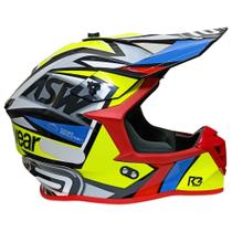 Capacete Asw Motocross R3 Takker Prata Amarelo Fluo Vermelho Capacete Asw Motocross R3 Takker Prata Amarelo Fluo Vermelho