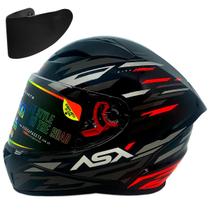 Capacete asx city arrow brilho preto/grafite/vermelho com viseira fume