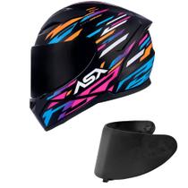 Capacete ASX City Arrow Preto Laranja e Rosa Mais Viseira Fumê Tamanho:60