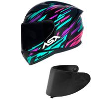 Capacete Asx City Arrow Preto Tiffany e Roxo Mais Viseira Fumê