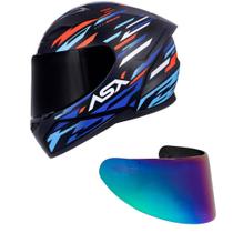 Capacete ASX City Arrow Preto Vermelho e Azul Mais Viseira Camaleão Tamanho:60 Capacete ASX City Arrow Preto Vermelho e Azul Mais Viseira Camaleão Tamanho:60