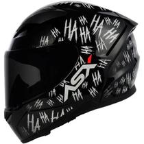 Capacete Asx City Fun HAHA Preto Brilhante Branco Esportivo Moto