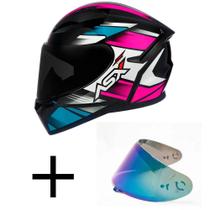 Capacete ASX City Start Preto E Rosa Mais Viseira Camaleão Capacete ASX City Start Preto E Rosa Mais Viseira Camaleão