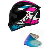 Capacete ASX City Start Preto e Rosa Mais Viseira Camaleão Capacete ASX City Start Preto e Rosa Mais Viseira Camaleão