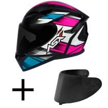 Capacete ASX City Start Preto E Rosa Mais Viseira Fumê