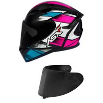 Capacete ASX City Start Preto e Rosa Mais Viseira Fumê Capacete ASX City Start Preto e Rosa Mais Viseira Fumê