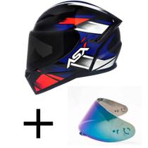 Capacete ASX City Start Preto Vermelho e Azul Mais Viseira Camaleão Capacete ASX City Start Preto Vermelho e Azul Mais Viseira Camaleão
