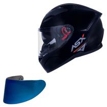 Capacete Asx City SV Preto Brilho Oculos + Viseira Azul Capacete Asx City SV Preto Brilho Oculos + Viseira Azul