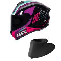 Capacete ASX Draken Cougar Preto e Rosa Mais Viseira Fumê