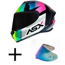 Capacete ASX Draken Striker Preto Amarelo e Rosa Mais Viseira Camaleão - Axxis