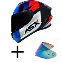 Capacete ASX Draken Striker Preto Azul e Vermelho Mais Viseira Camaleão