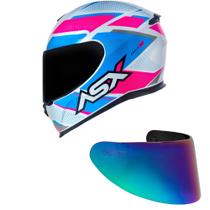 Capacete ASX Eagle Fast Branco Rosa e Azul Mais Viseira Camaleão