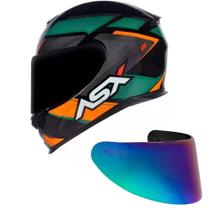 Capacete ASX Eagle Fast Preto Grafite e Verde Mais Viseira Camaleão