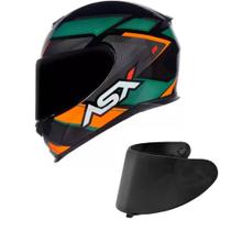 Capacete ASX Eagle Fast Preto Grafite e Verde Mais Viseira Fumê