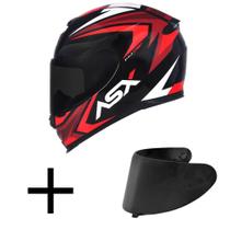 Capacete ASX Eagle Street Preto Vermelho e Branco Mais Viseira Fumê