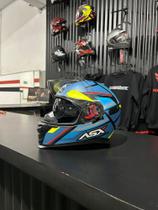 Capacete ASX Explorer com óculos Fechado Moto Azul Amarelo Inmetro Capacete ASX Explorer com óculos Fechado Moto Azul Amarelo Inmetro