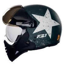 Capacete Aviador Moto Peels F21 Old Tank Verde Militar e Branco Fosco