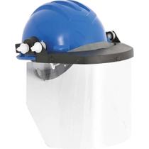 Capacete Azul com aba Frontal e Protetor Facial, Ledan Capacete Azul com aba Frontal e Protetor Facial, Ledan