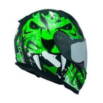 Capacete Beta M15 Fechado Preto Brilhante Skull Verde Tamanho 60 Vaz 12233