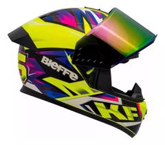 Capacete Bieffe B12 Kf Amarelo Limão Roxo Aerofólio Moto