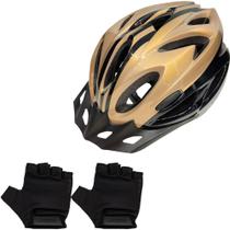 Capacete Bike Ciclismo Com Sinalizador De Led Viseira Adulto Tamanho Regulável + Par de Luvas