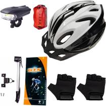 Capacete Bike Ciclismo + Farol + Mini Bomba + Suporte + Par De Luvas