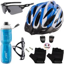 Capacete Bike Ciclismo + Garrafa Térmica + Suporte + Sinalizador + Óculos + Par De Luvas
