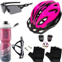 Capacete Bike Ciclismo + Garrafa Térmica + Suporte + Sinalizador + Óculos + Par De Luvas