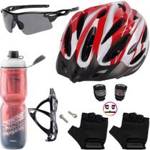 Capacete Bike Ciclismo + Garrafa Térmica + Suporte + Sinalizador + Óculos + Par De Luvas