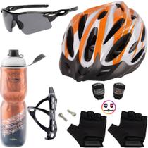 Capacete Bike Ciclismo + Garrafa Térmica + Suporte + Sinalizador + Óculos + Par De Luvas