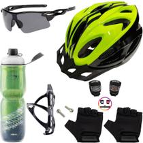 Capacete Bike Ciclismo + Garrafa Térmica + Suporte + Sinalizador + Óculos + Par De Luvas