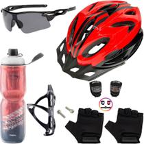 Capacete Bike Ciclismo + Garrafa Térmica + Suporte + Sinalizador + Óculos + Par De Luvas
