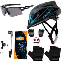 Capacete Bike Ciclismo + Mini Bomba + Suporte + Pisca + Óculos + Luvas - Tsw