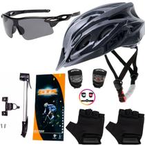 Capacete Bike Ciclismo + Mini Bomba + Suporte + Pisca + Óculos + Luvas