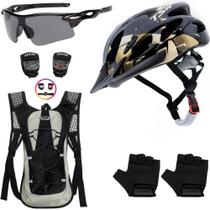 Capacete Bike Ciclismo + Mochila De Hidratação + Pisca + Óculos + Luvas