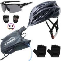 Capacete Bike Ciclismo + Mochila De Hidratação + Pisca + Óculos + Luvas