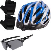 Capacete Bike Ciclismo Mtb Com Sinalizador De Led + Óculos Esporte + Par De Luvas