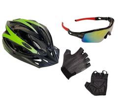 Capacete Bike Led com Luvas Ciclismo e Óculos Proteção UV400