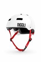 Capacete branco fita vermelha pro brilho niggli