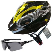 Capacete Ciclismo Bicicleta Com Sinalizador De Led + Óculos Proteção - Genesi / Deko