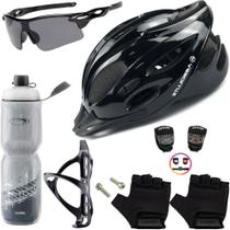 Capacete Ciclismo Bike + Garrafa Térmica + Suporte + Pisca + Óculos + Par De Luvas