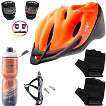 Capacete Ciclismo Bike Mtb + Garrafa Térmica + Suporte + Sinalizador + Par De Luvas