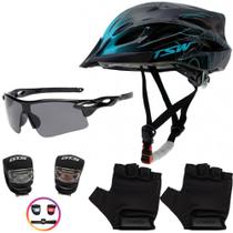 Capacete Ciclismo Bike Mtb + Pisca + Óculos + Par De Luvas