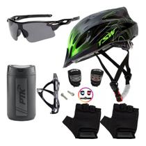 Capacete Ciclismo Bike + Porta Objetos + Suporte + Pisca + Óculos + Par De Luvas