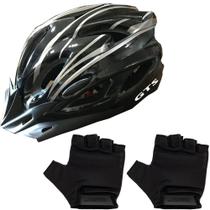 Capacete Ciclismo Com Sinalizador De Led Leve E Resistente Bicicleta Adulto Bike + Par de Luvas