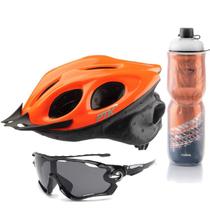 Capacete Ciclismo Flash Ptk Óculos Bike Garrafa Mtb Speed Laranja